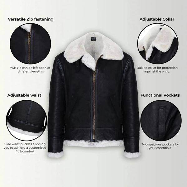 Infinity Leather Mens B3 Aviator Real Sheepskin Leather Flying Jacket-Oxford