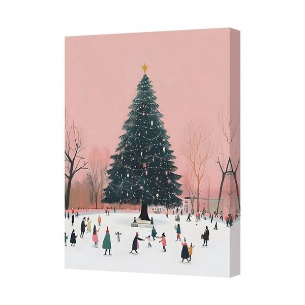 Benjamin Tate Design Contemporary Christmas Tree Skating Scene Framed Canvas Art Print
