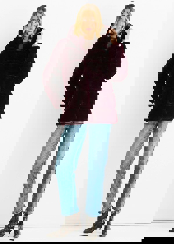 Gini London Dark Burgundy Horizontal Cut Fur Hooded Jacket