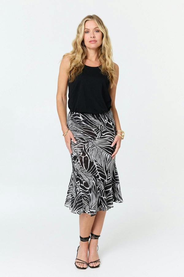 Black | Reversible Printed High Waist Midi Skirt