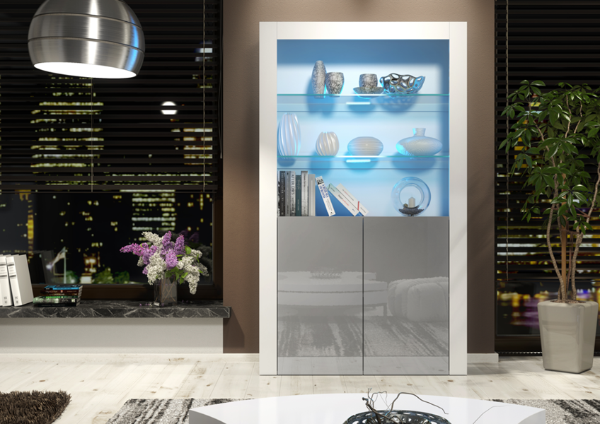 Mex Furniture Premium 170cm Cabinet Sideboard with High Gloss Doors and Free LED Lights Display