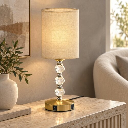HOMCOM Bedside Lamp, Crystal Decoration Table Lamp, PVC shade