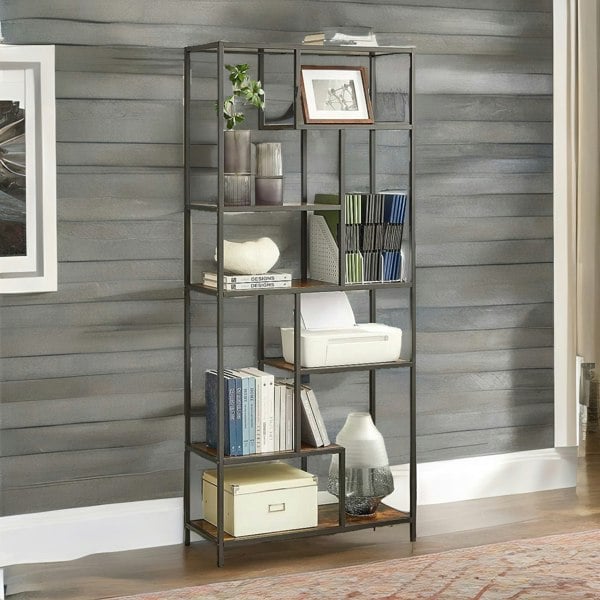 Rafaelo Mobilia 175CM Tall Industrial Bookcase With 6 Tiered Shelves