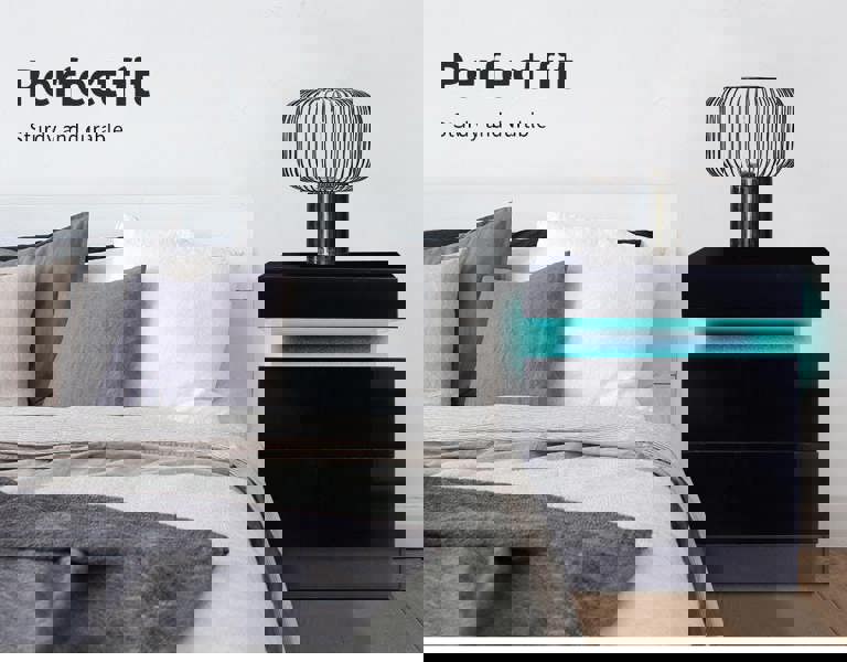 Levede Bedside Tables Side Table 2 Drawers RGB LED High Gloss Nightstand Cabinet