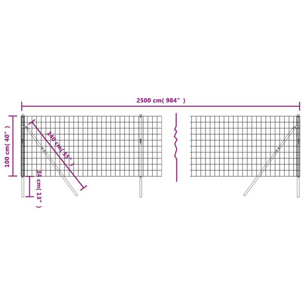 Berkfield Wire Mesh Fence Anthracite 1x25 m Galvanised Steel