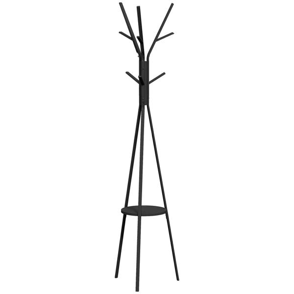 Bobobiy Freestanding Metal Coat Rack Stand 9 Hooks Clothes Tree with 1 Shelf Hat Display Hall Tree Hanger Bag Umbrella Hanging Organiser Black