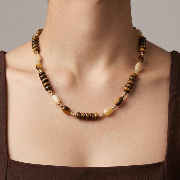 Uchi & Soto Nekomeishi Tiger's Eye Beaded Necklace