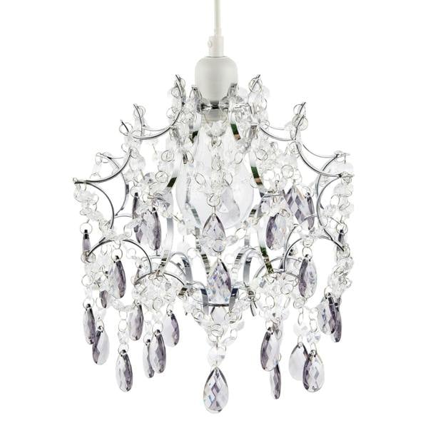 Elegant Chandelier Style Pendant Shade with Clear and Smoked Beads Image 3