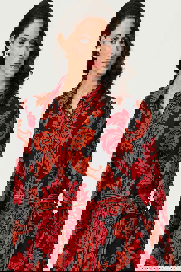 Red | Baroque Print Long Sleeve Maxi Dress