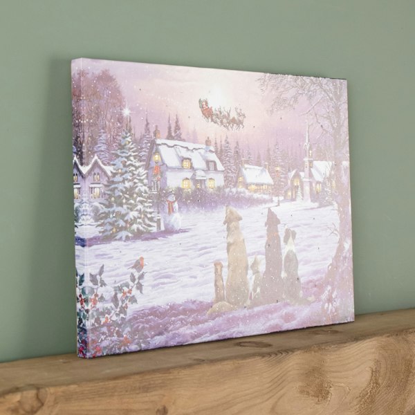 Samuel Alexander 40 x 30cm Battery Operated Light up Fibre Optic Dogs Watching Santa Christmas Wall Canvas