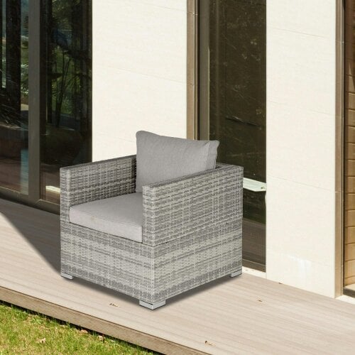 Wyld Haus Karettano Rattan Grey Single Outdoor Armchair With Cushions And Armrests