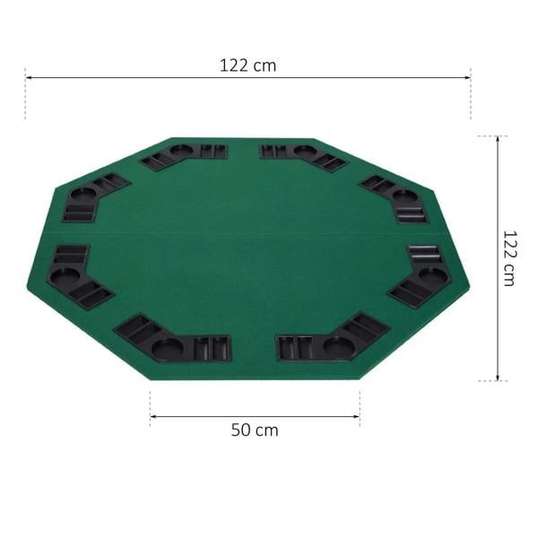 Green octagon poker table top with black rail slots, 122 x 50 cm