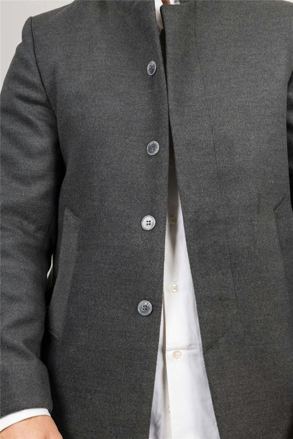Infinity Leather Men's Grey Stand Collar Wool Blend Overcoat