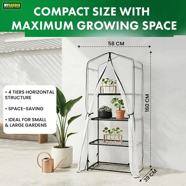 My Garden Outdoor Living My Garden Greenhouse 3 & 4 Tier with Shelving & PE Mesh Cover with Zip Closure-Free Standing Greenhouse Shelves & Steel Frame
