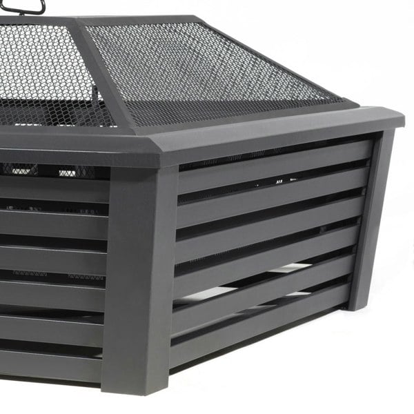 89cm Square Black Fire Pit Wood Burner & Cover Set - Outdoor Garden Heater Mesh - LoopsDirect