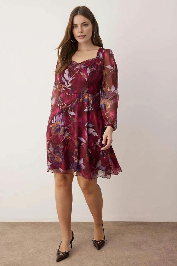 WOVCOR Chiffon Mini Woven Plus Size Dress