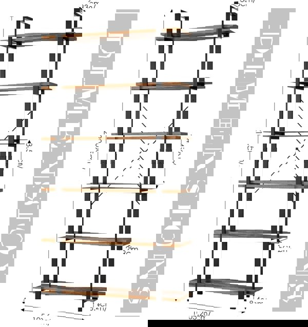 Modcraft Tall 6-Tier Bookcase 210cm Vintage Brown & Black Freestanding Bookshelf for Living Room & Office