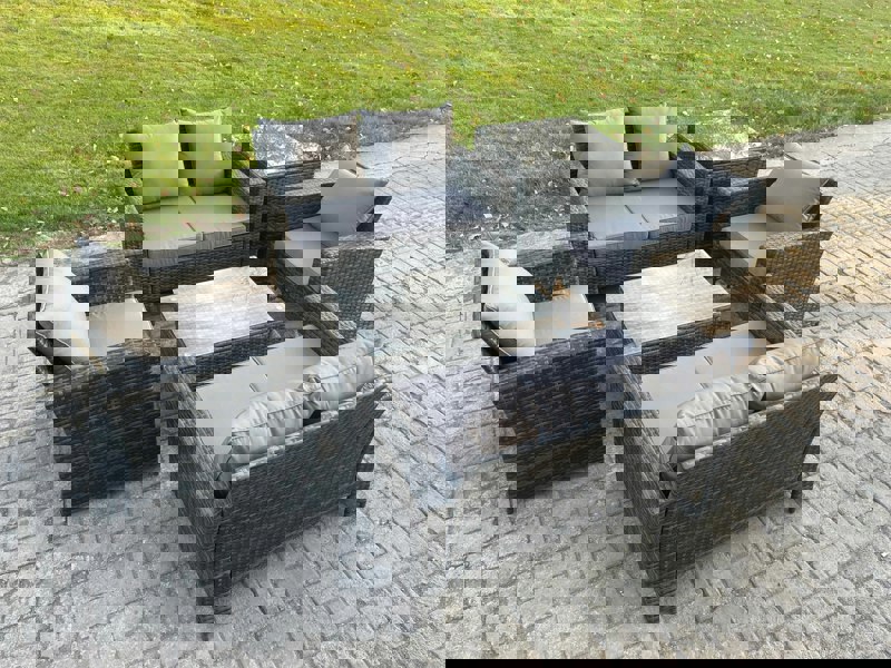 Fimous Garden Furniture Sets 6 Pieces Outdoor Rattan Furniture Manual Wicker Patio Sofa Chair Set with Coffee Table Side Table Dark Grey Mixed