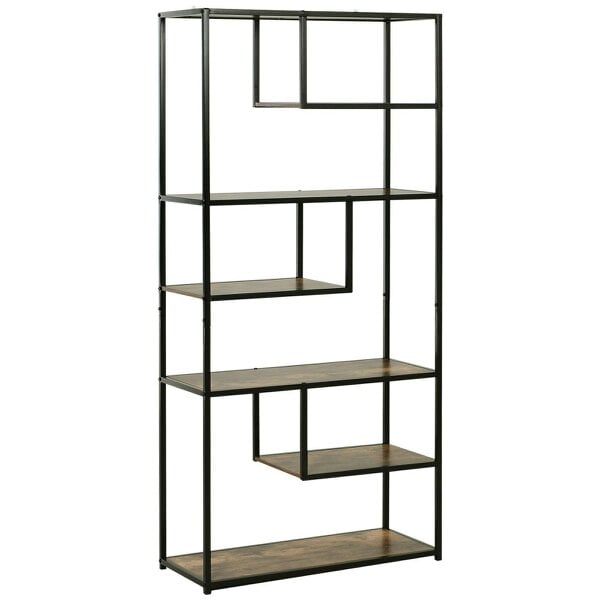 Wyld Haus Elra Metal And Wood Rustic Brown And Black 6 Tier Industrial Tall Bookcase