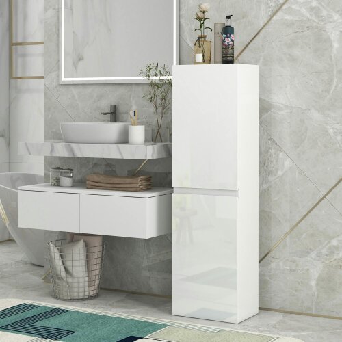 kleankin Bathroom Storage Unit with 2 Cupboards and Shelves, White