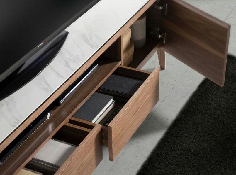 Angel Cerdá Walnut TV Stand With Glass Top Imitation Marble 3083