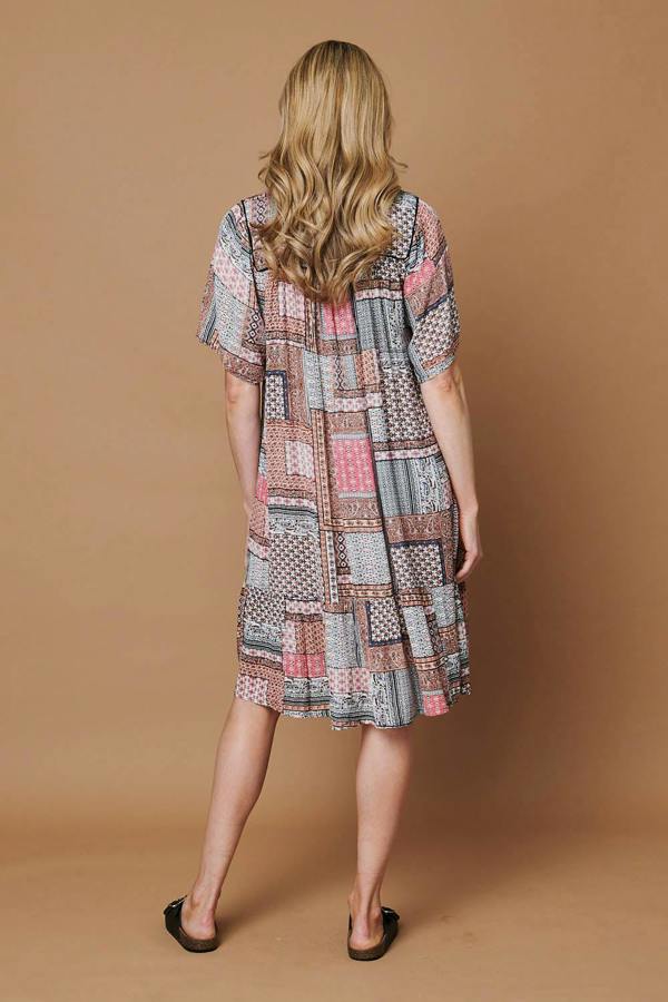 Pink | Patchwork Tassel Knee Length Smock Dress