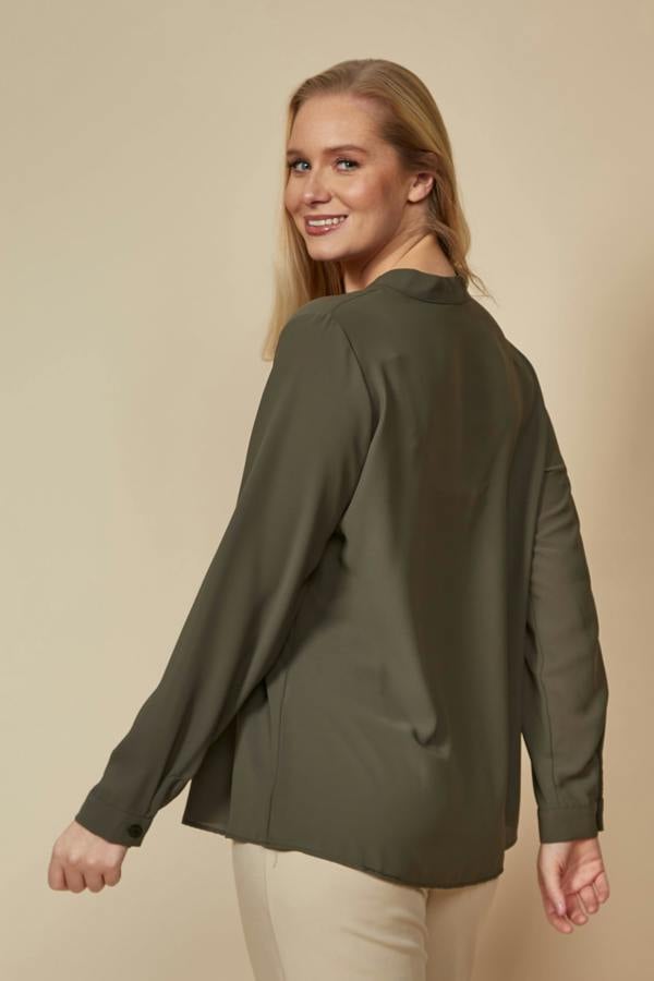Hoxton Gal Oversized Long Sleeves Top with Button Details in Khaki