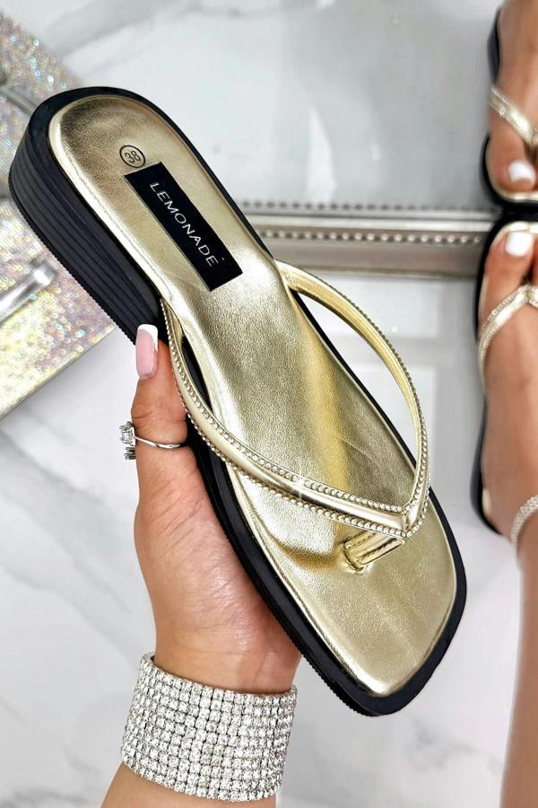 Crystal Glide Slip-On Chunky Flip Flops Gold finished with slip-on flip-flop design