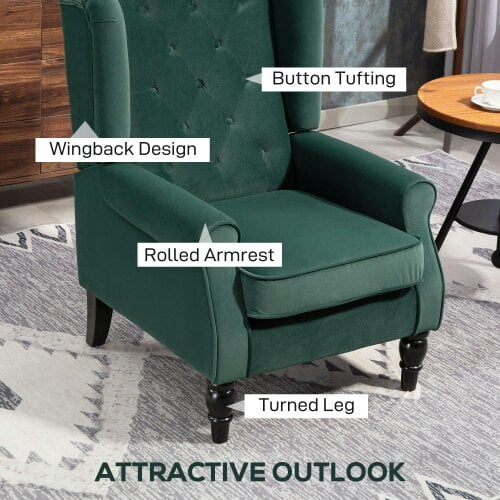 Wyld Haus Dona Green Retro Wingback Accent Armchair With Diamond Button Tufted Upholstery