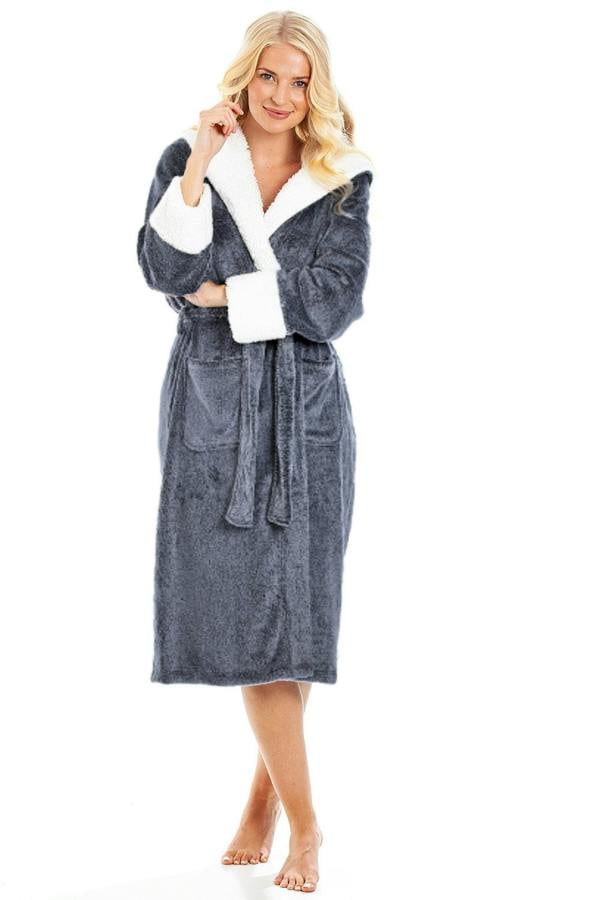 Camille Women's Super Soft Bathrobe with Sherpa Lined Hood and Cuffs