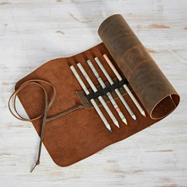 Paper High Buffalo Leather Roll Up Pencil Case