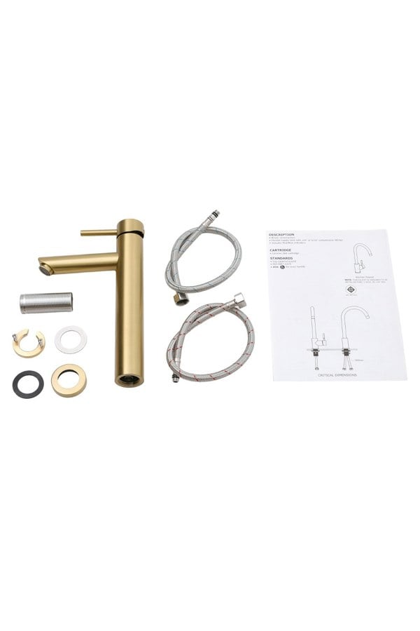 Living and Home Brushed Gold Tall Single Handle Vessel Faucet