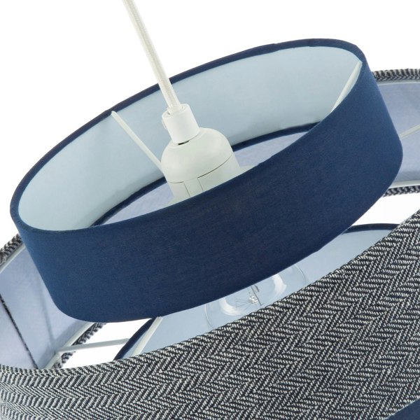 Modern Navy Blue Herringbone Linen Triple Tier Design Pendant Shade Image 5