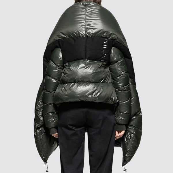 Ben Taverniti Unravel Project jacket<br>A wrapped down jacket in khaki green with contrasting black banding