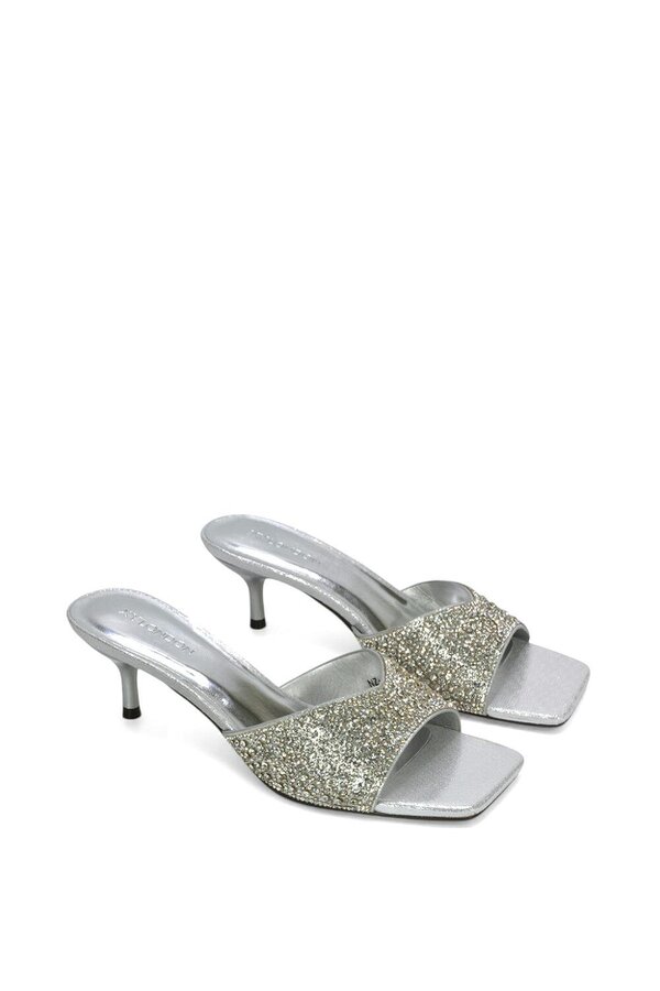 XY LONDON Sparkly Crystal Kitten Heeled Sandal Mules