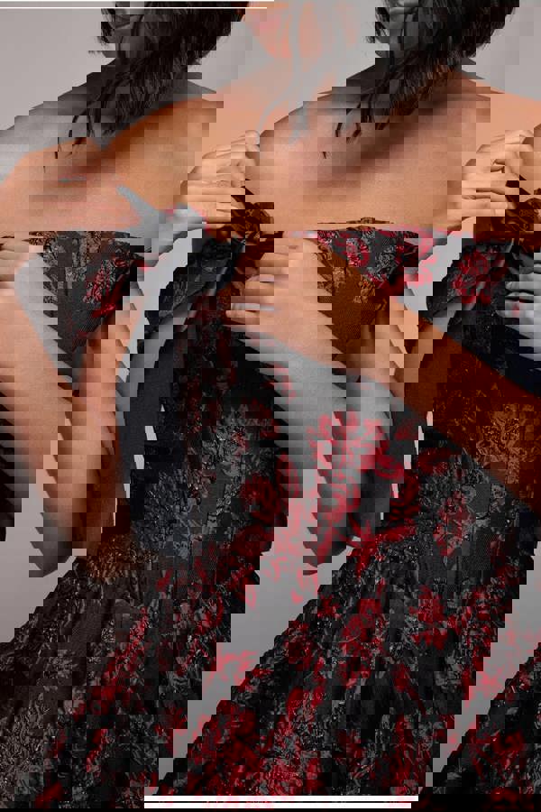 Jacquard Multiway Bow Strap Skater Midi Dress - Black DR4866