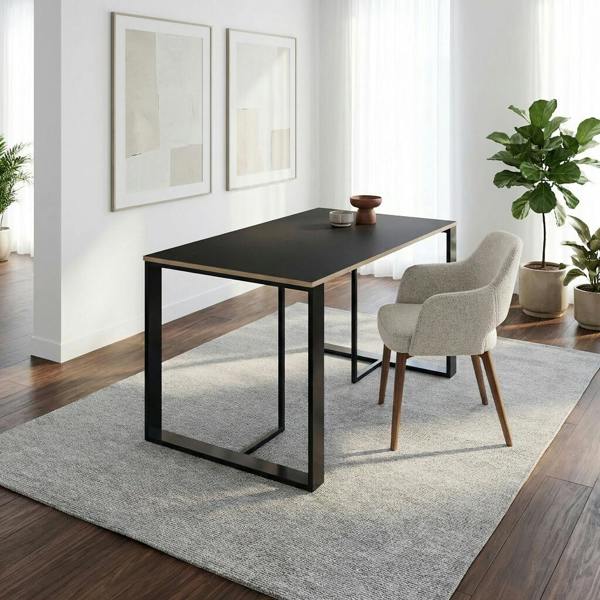 Decortie Modern Lenora Dining Table 140x80cm, 6 Seater Kitchen Table for Room, Particleboard with Metal Legs