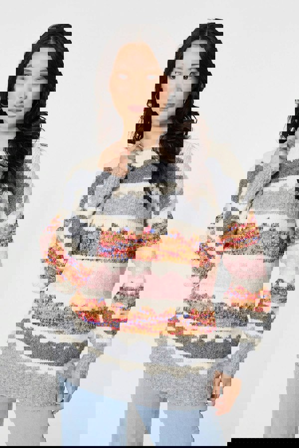 White | Striped Texture Oversized Jumper
