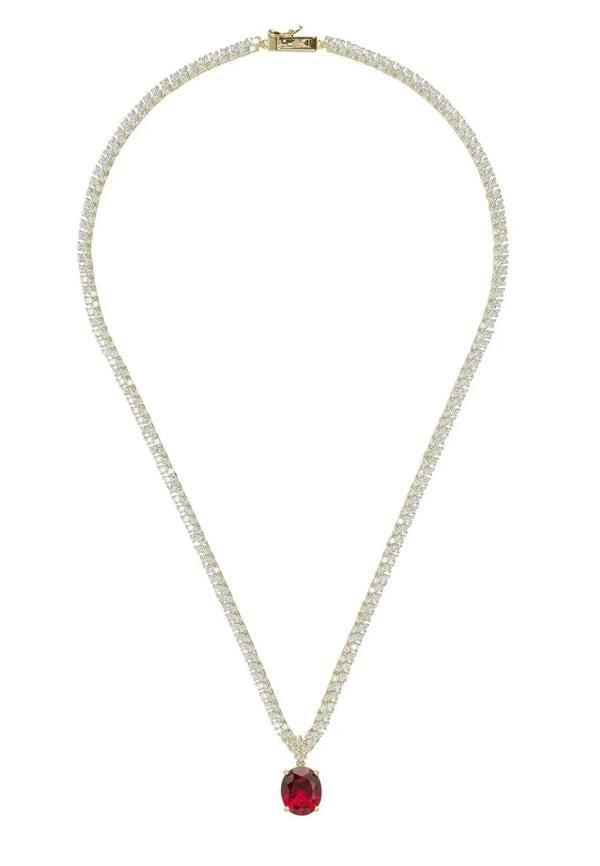 Garbo Oval Gemstone Tennis Necklace Ruby Gold - LATELITA Necklaces