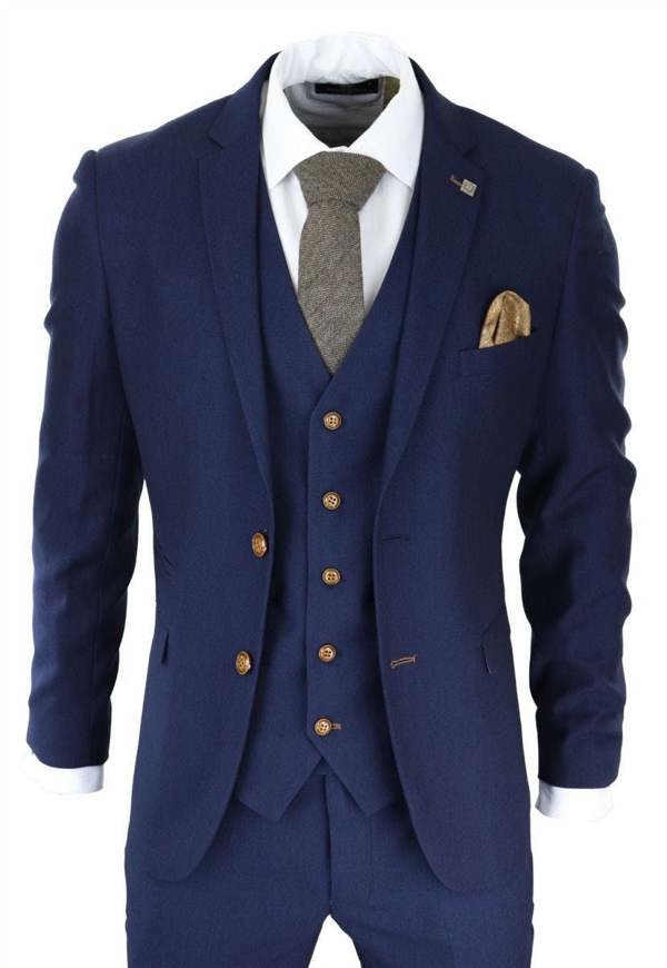Paul Andrew Mens 3 Piece Navy Blue Birdseye Classic Suit