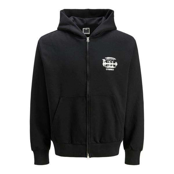 Jack And Jones Mens Graphic Print Regular Full Zip Hoodie - Black - 