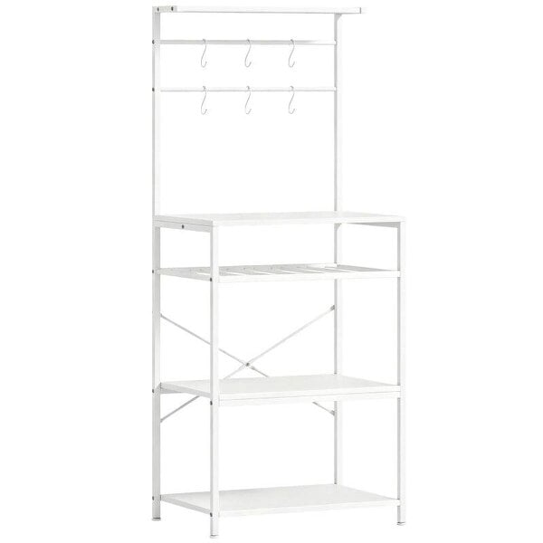 Freestanding Shelving Unit, Industrial Storage Shelf with 6 Hooks and Wine Rack for Living Room, Home Office, White