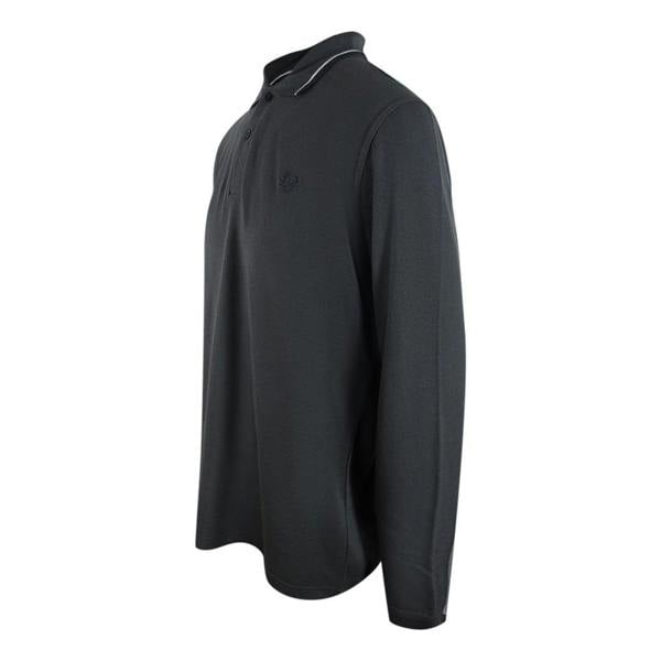 Fred Perry Mens Cotton Long-Sleeved Polo Shirt - Gun Metal/White - 
