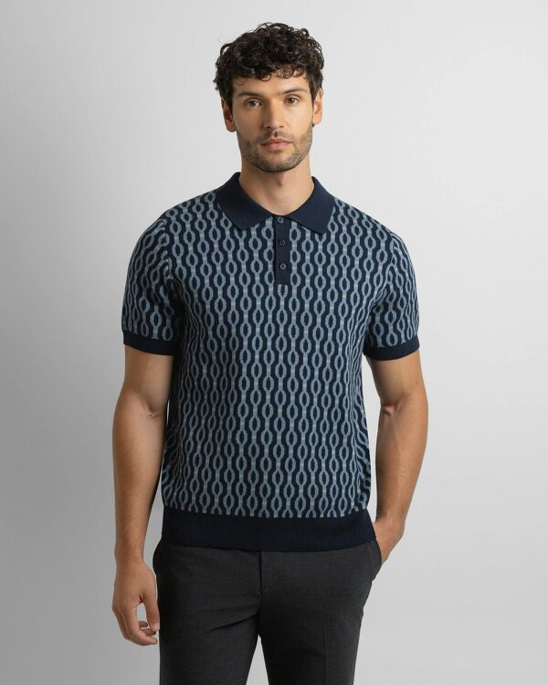 Steel & Jelly Kew - Geometric Diamond Jacquard Knitted Polo Shirt