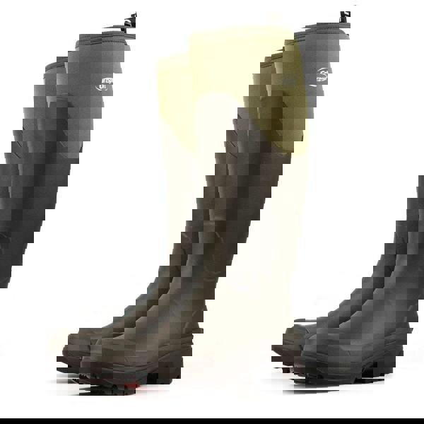 GriSport Mudmaster Mens/Womens Neoprene Fishing Hunting Farm Wellies Boots, olive green and dark gray waterproof rubber wellington boots with comfortable neoprene upper and rugged outsole for outdoor activities.