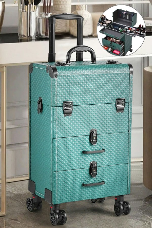 Living and Home 3 in 1 Professional Rolling Cosmetic Train Case Trolley Case Beauty Storage Box Luggage Storage Organizer