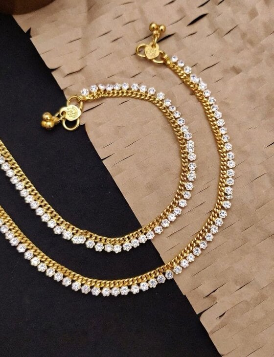 The Colourful Aura Gold Plated Crystal Braided Chain Dangle Anklet