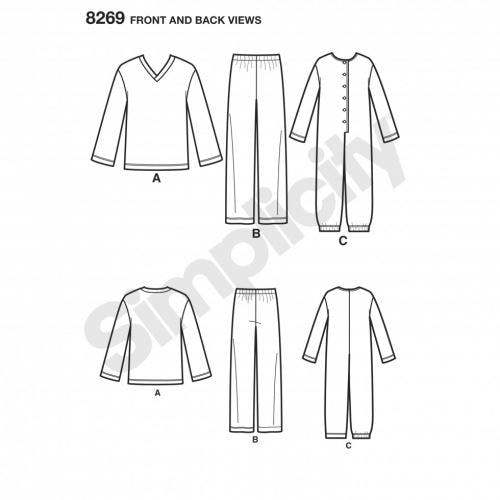 Simplicity Sewing Pattern 8269, Onesies, Trousers, Pyjamas, Tops for Kids, Men, Teenagers, Women, A (XS - L / XS - XL) - Intermediate