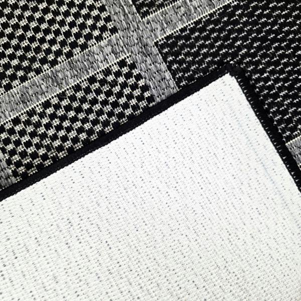 Non-Slip Grey Black Rug Geometric Border Design Flat Weave Kitchen Dining Room Living Room Area Mat