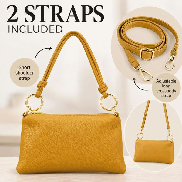Love EMVY Genuine Italian Leather Gold Rings 2 in 1 Bag – 2 Straps - Mustard